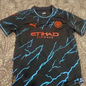 Puma Kids Black and Electric Blue Soccer Jersey